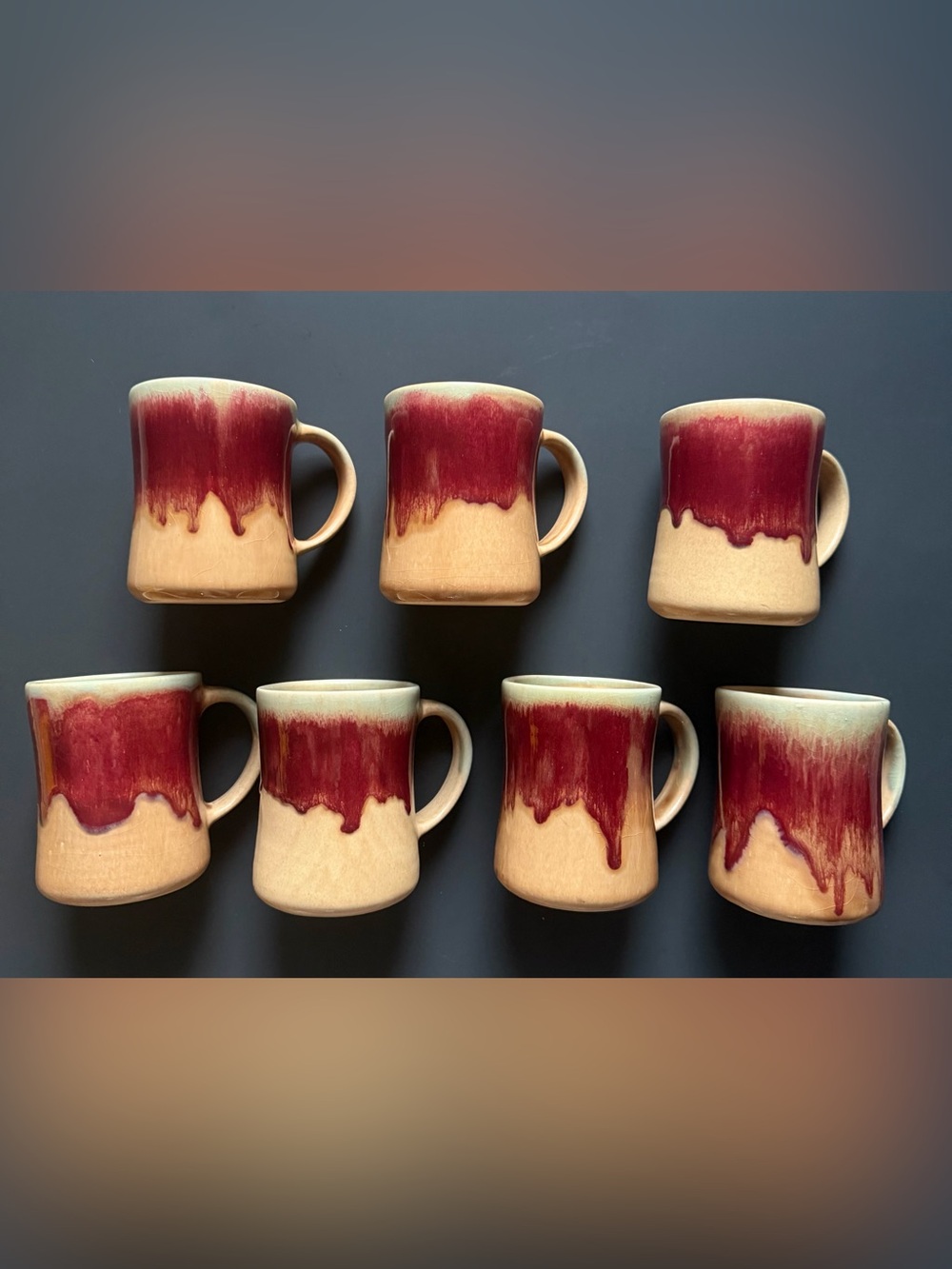 Set of 7 Dan Lasser  Mugs Coffee Tea Studio Art Stoneware Pottery Red Tulip